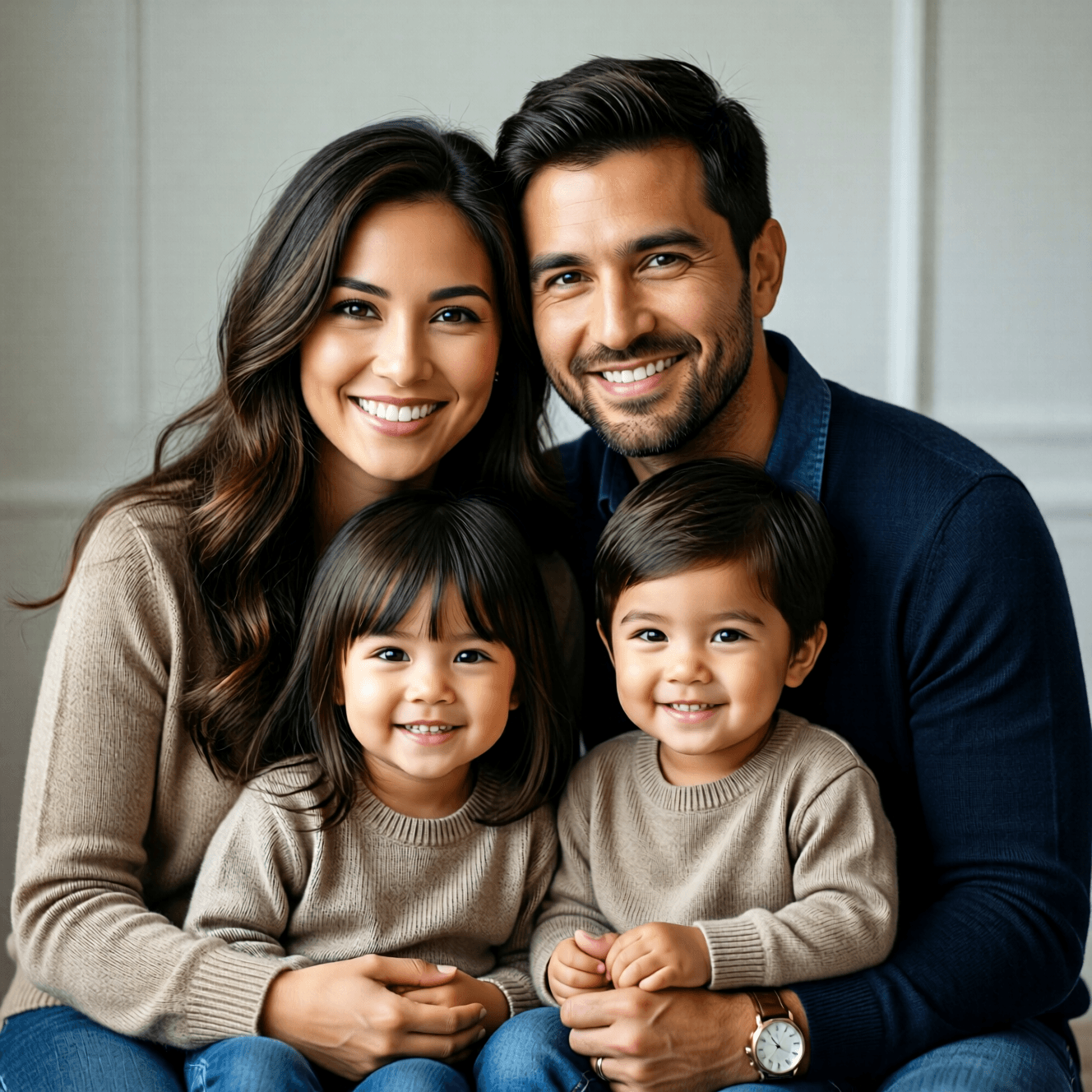 An AI-generated family portrait used as the example image throughout this guide